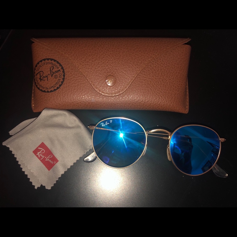 Polarized Ray-Ban Blue Round Flash Lenses